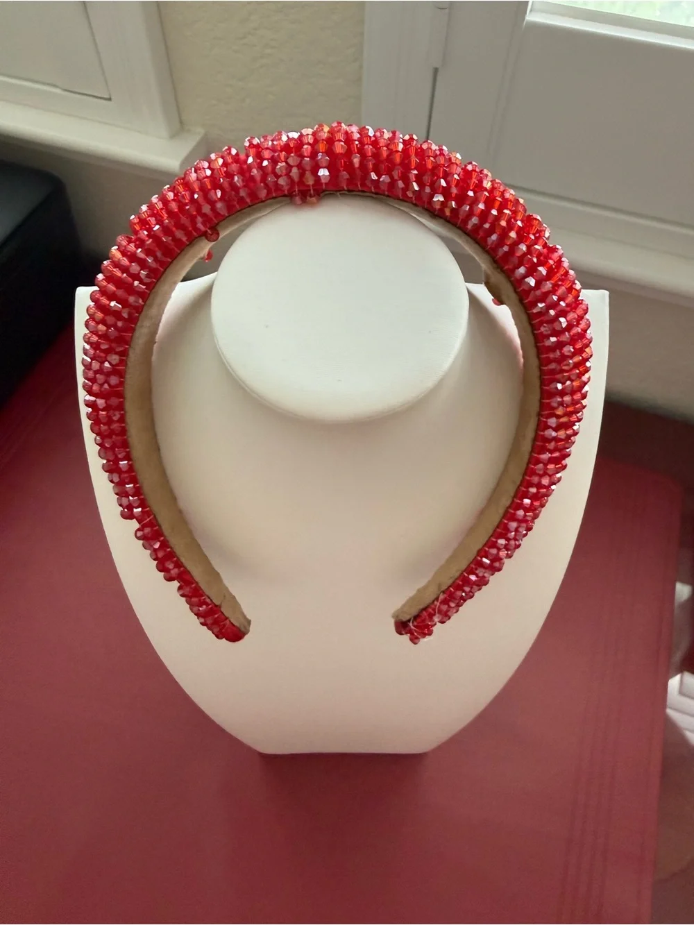 Red Beaded Padded Headband - Women Accessories
