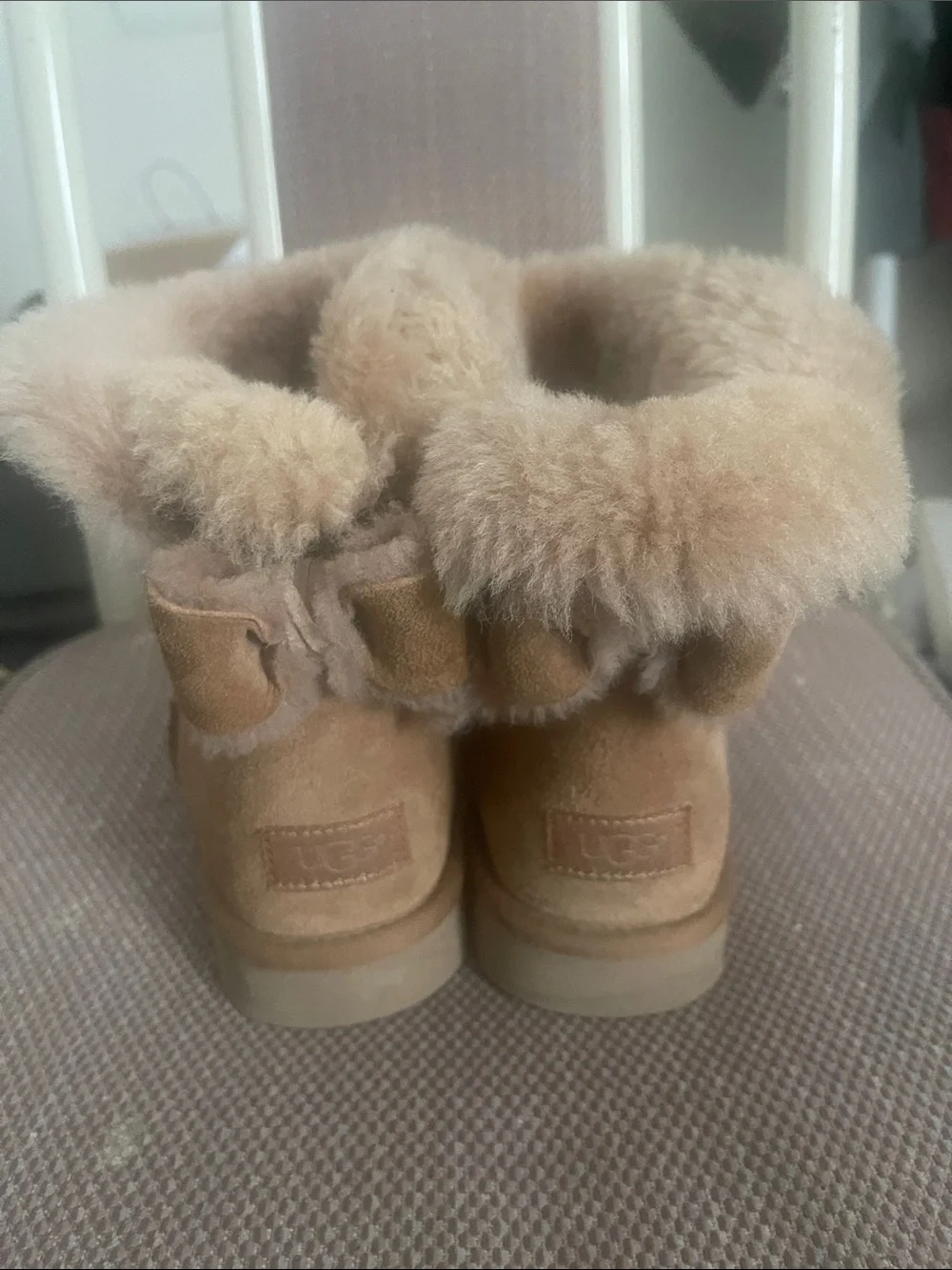 UGG Kids Tan Shearling Cuff Booties