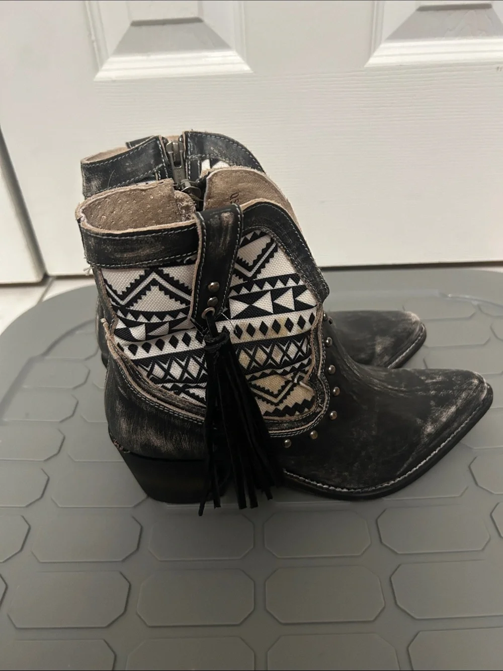 Corral Black Aztec-Pattern Tassel Ankle Booties