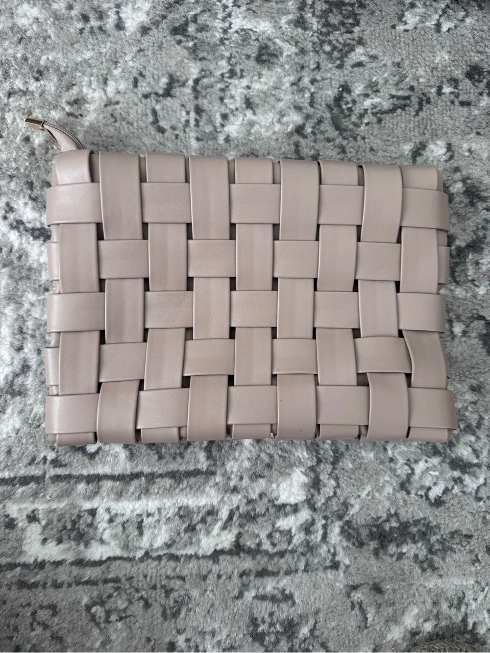Anthropologie Lindy Woven Leather Zip Clutch in Taupe