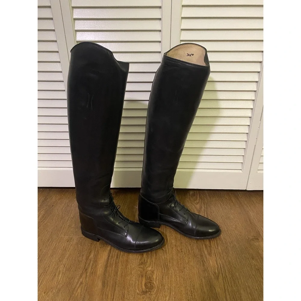 Vintage Y2K English Tall Riding Boots Black Leather Slim Calf 7.5 Equestrian