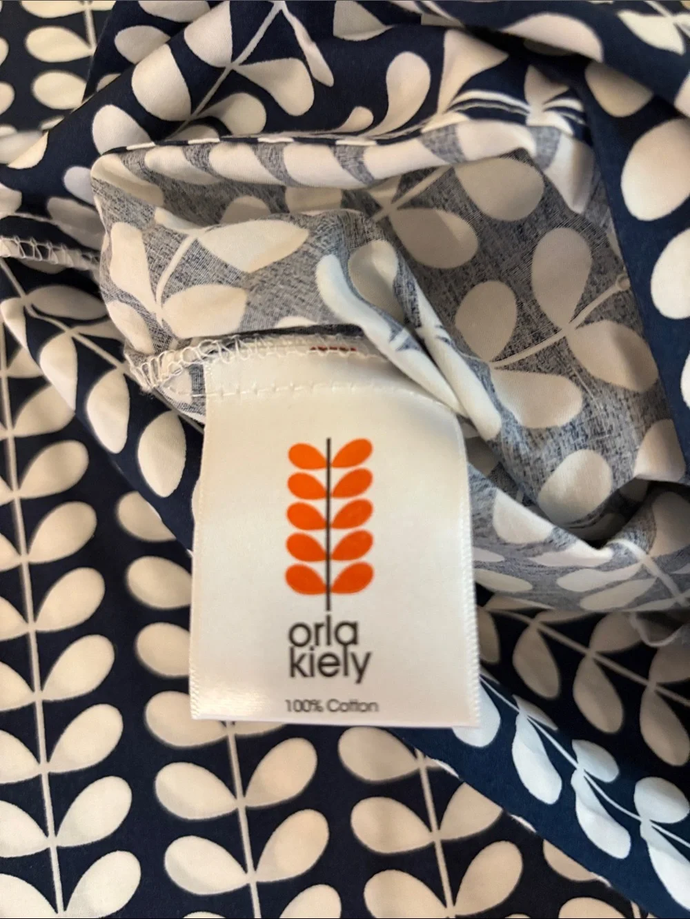 Orla Kiely Tiny Stem Navy & White Queen Bedding Set-EUC