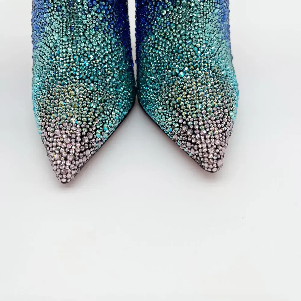 New Christian Louboutin Condora Strass Rainbow Crystal Heeled Ankle Boots EU 36