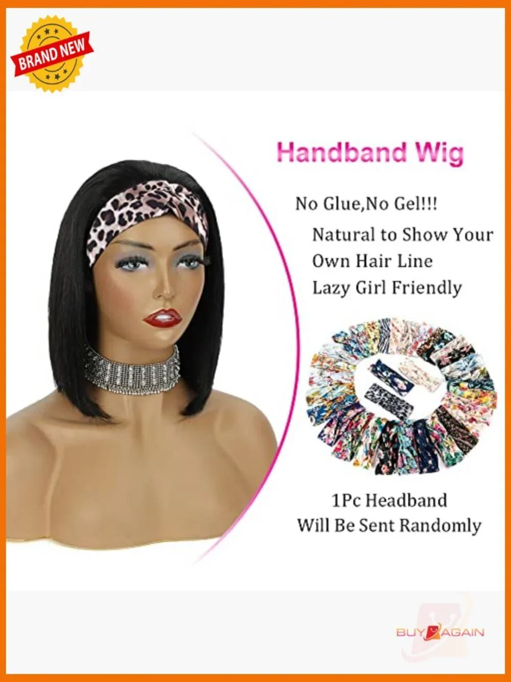 Human Hair Bob Headband Wig Straight 12 Inch Glueless Easy Wear