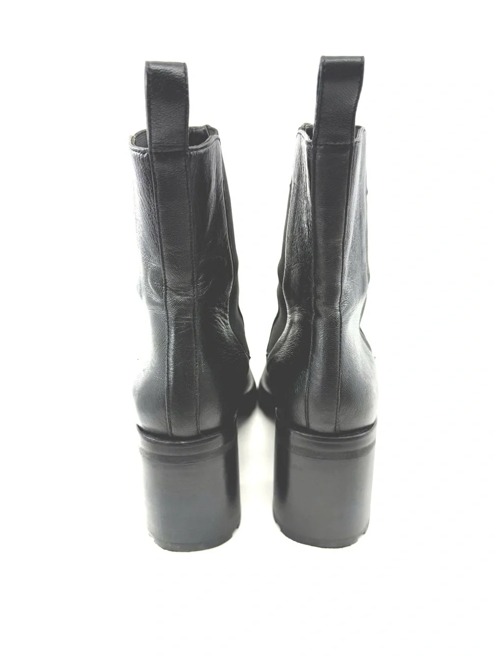 BY FAR Black Leather Chunky Heel Chelsea Ankle Boots