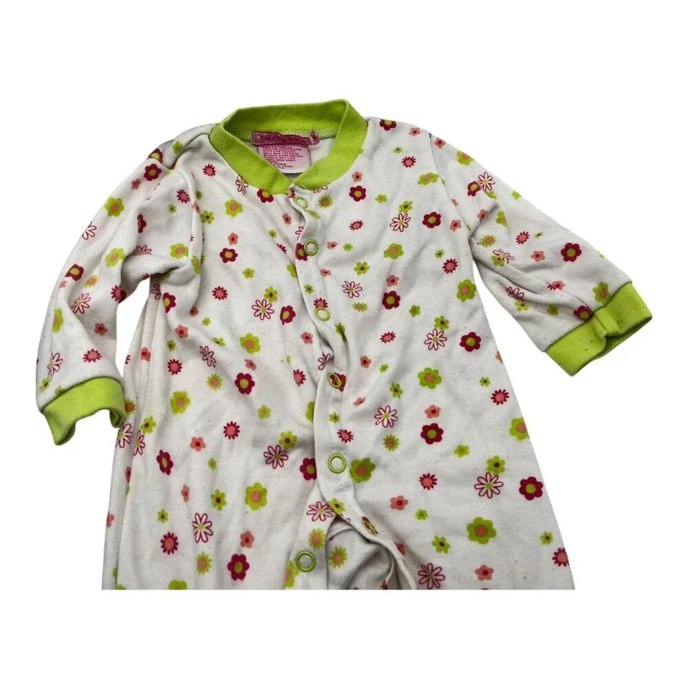 Lot of 2 Baby Girl One Piece Footed Pajamas 3-6M Floral‎ Long Sleeves Crew Neck