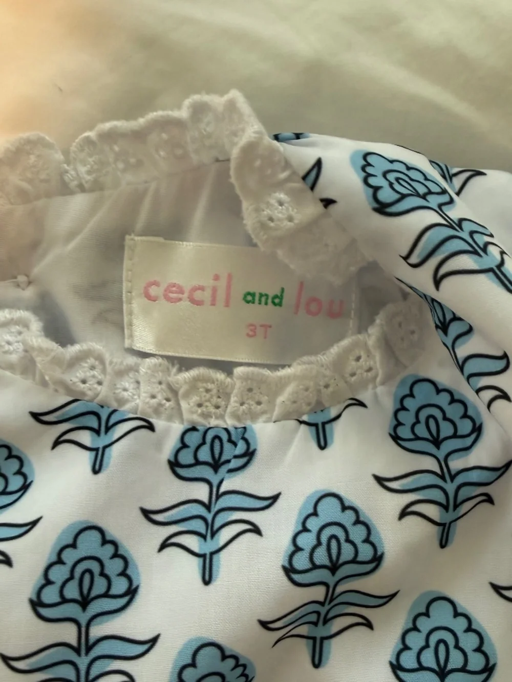 Blue Floral Scalloped Eyelet Diaper Set
