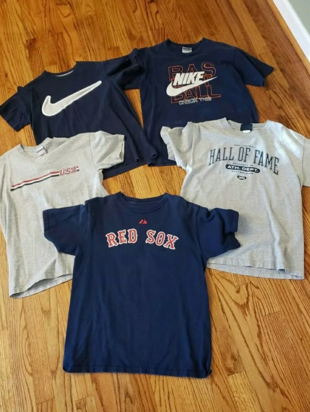 Kids Athletic Themed Graphic Short Sleeve Tees -5 Pack Bundle -Size: L