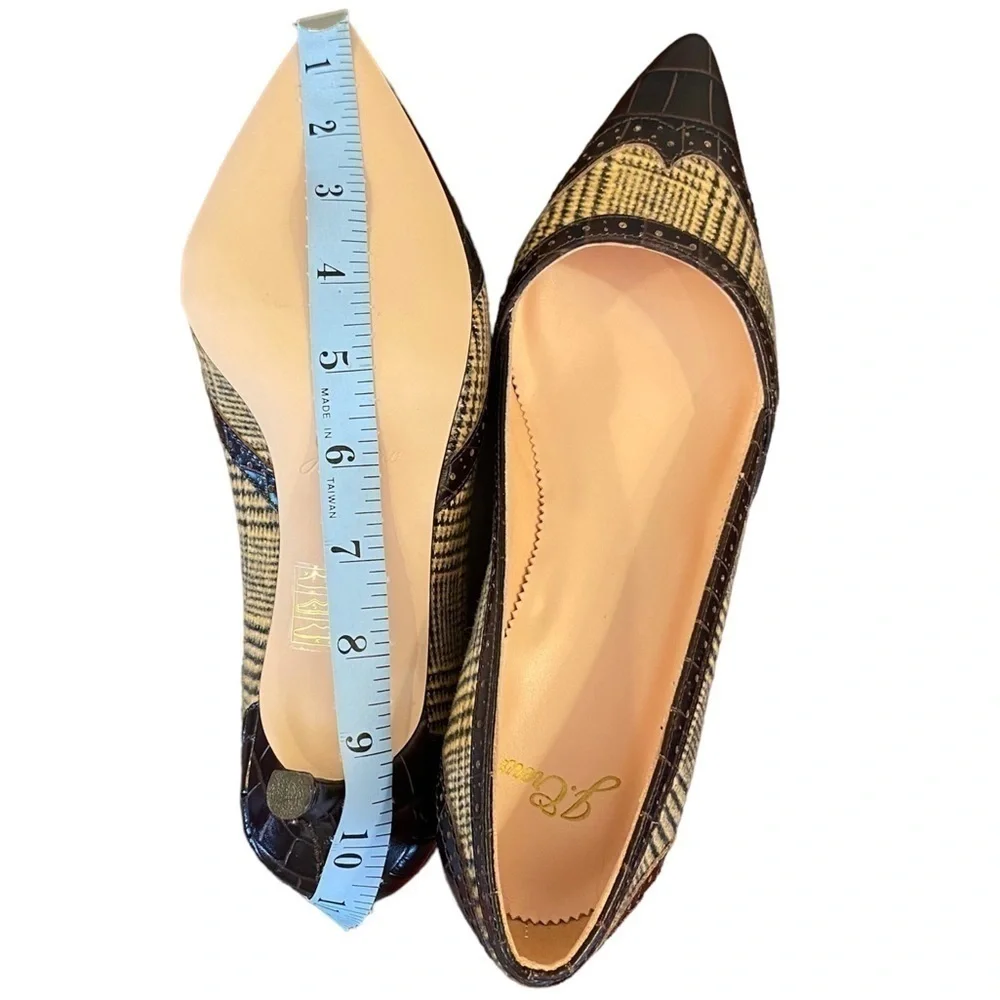 J. CREW Heels Leather Pointed Toe Crocodile Brown Plaid Women Size 8 NWOT