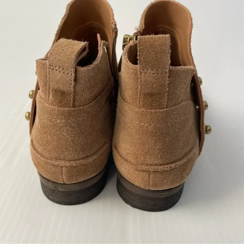 Franco Sarto Kelton brown suede studded booties size 7 size zip