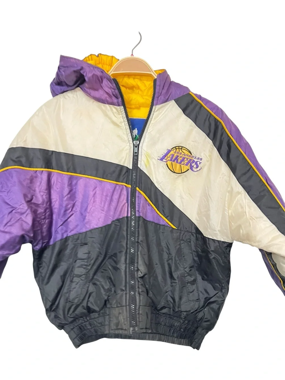 Fan Gear Los Angeles Lakers Colorblock Hooded Windbreaker Purple‎ Black Vintage