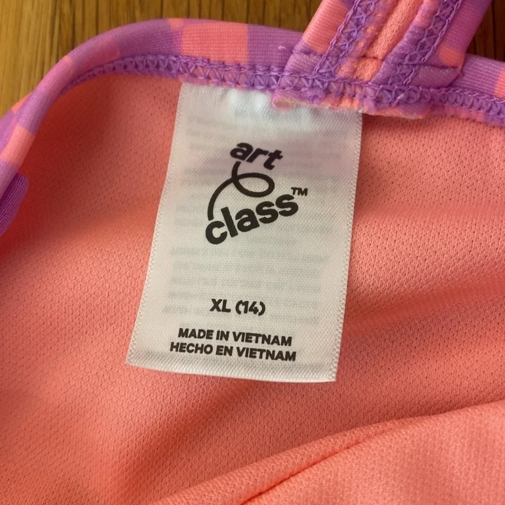 NWT Art Class Girls Pink and Purple Checkered One Piece Swimsuit Size XL