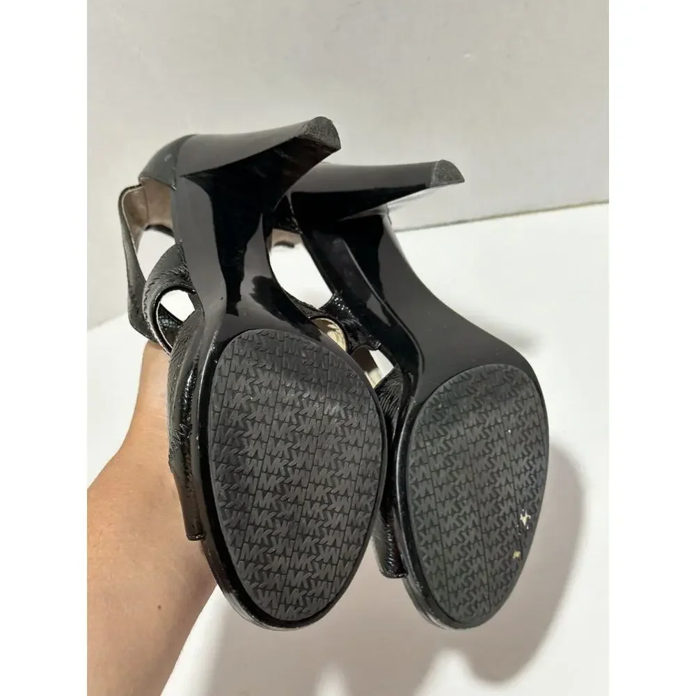 MICHAEL KORS Patent Leather Black Sz 7.5 M Women‎ Gladiator Stiletto Heels