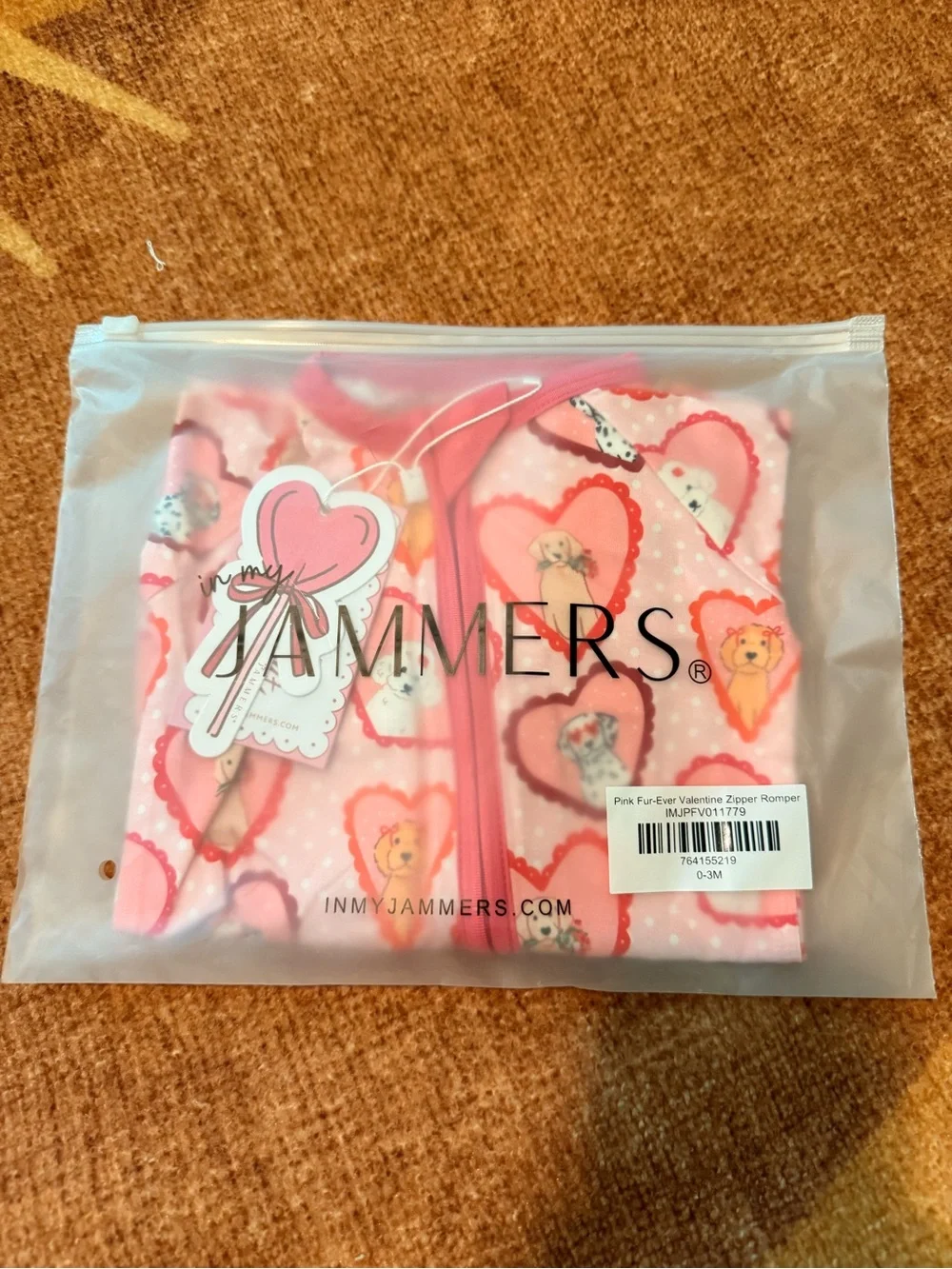 In My Jammers Pink Heart Puppy Zipper Romper 0-3 Months NWT