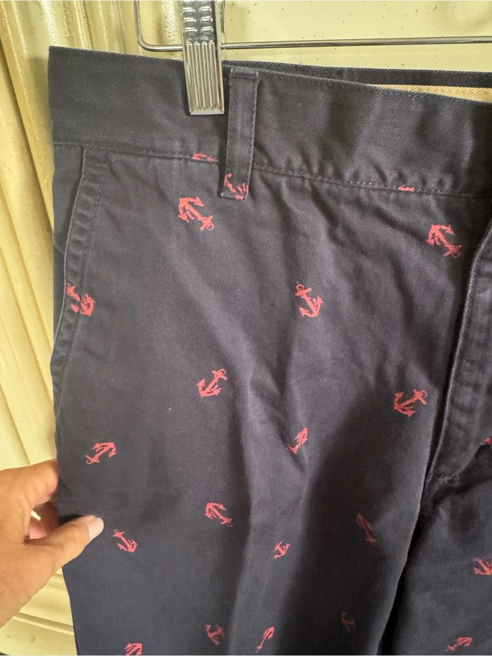 Izod Navy Flat-Front Shorts with Red Anchor Embroidery