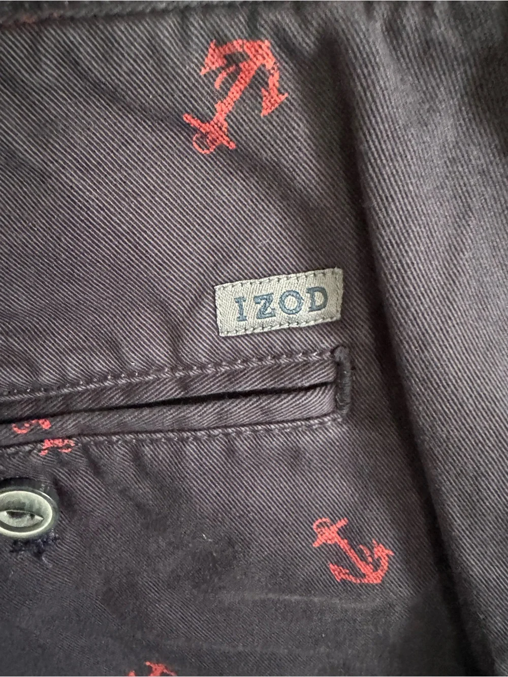 Izod Navy Flat-Front Shorts with Red Anchor Embroidery
