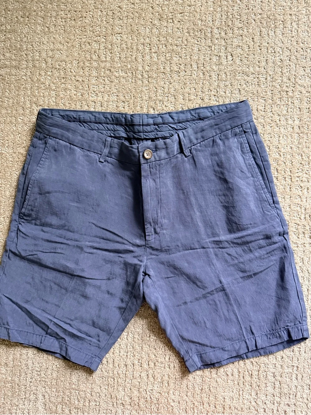 NWT Scott Barber Men’s Linen Blend Shorts – Size 34 – Blue – 8” Inseam