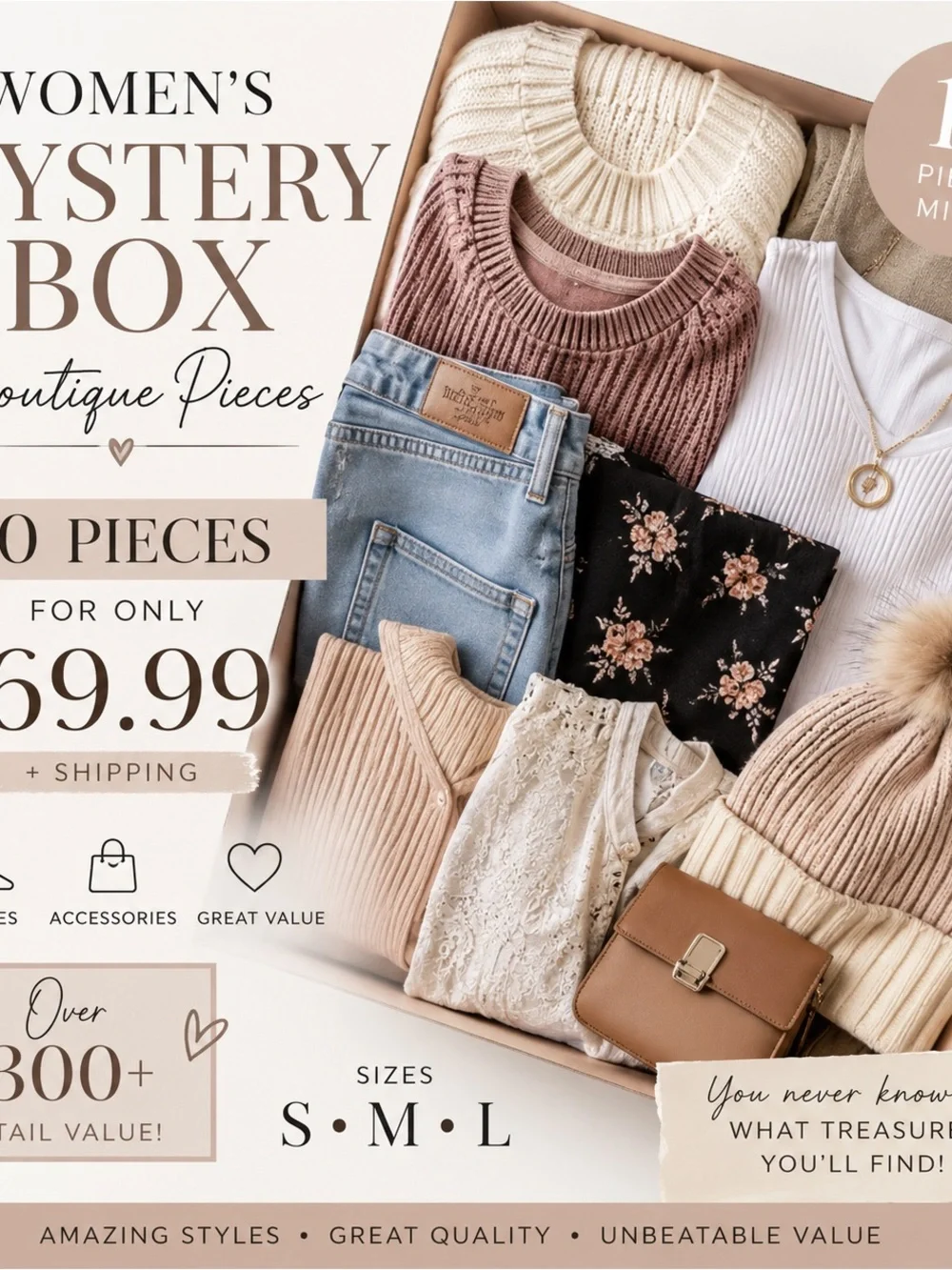 Women’s Mystery Box | 10 Boutique Pieces | Size S/M/L | Great Value