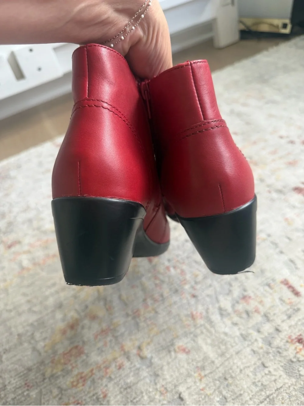 Clarks Red Leather Ankle Booties with Side Zip, size 8