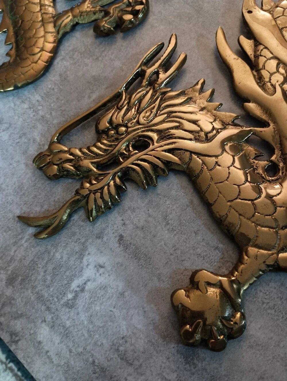 Brass Gold Dragon Wall Decor Pair - Decorative Home Accent 24