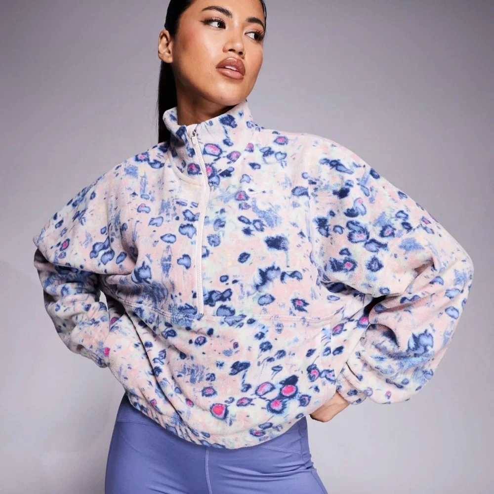 Nike Polar Fleece Half - Zip Pullover in Blue and Pink, Mock Neck, Cropped, XS