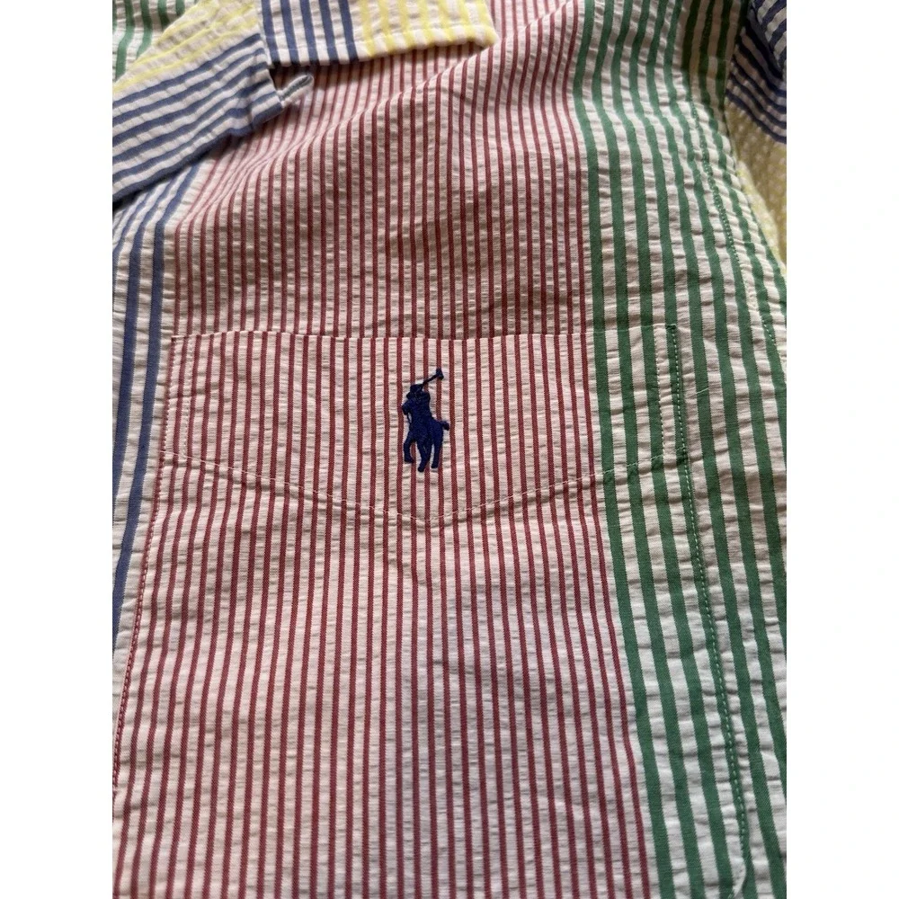 Polo Ralph Lauren Men's M Multicolor Seersucker Loop Collar Preppy Summer Shirt