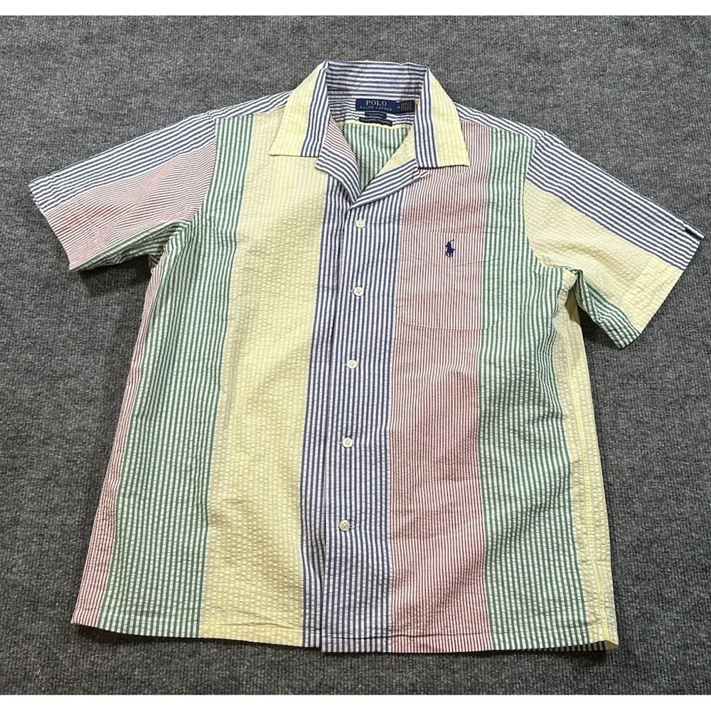 Polo Ralph Lauren Men's M Multicolor Seersucker Loop Collar Preppy Summer Shirt
