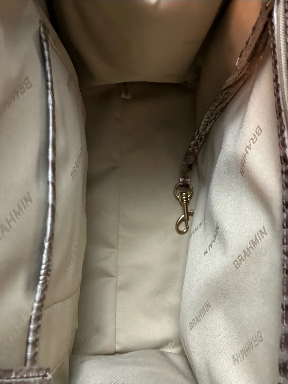 Brahmin Caroline Silver Lining Melbourne Embossed Leather Satchel Tote Bag