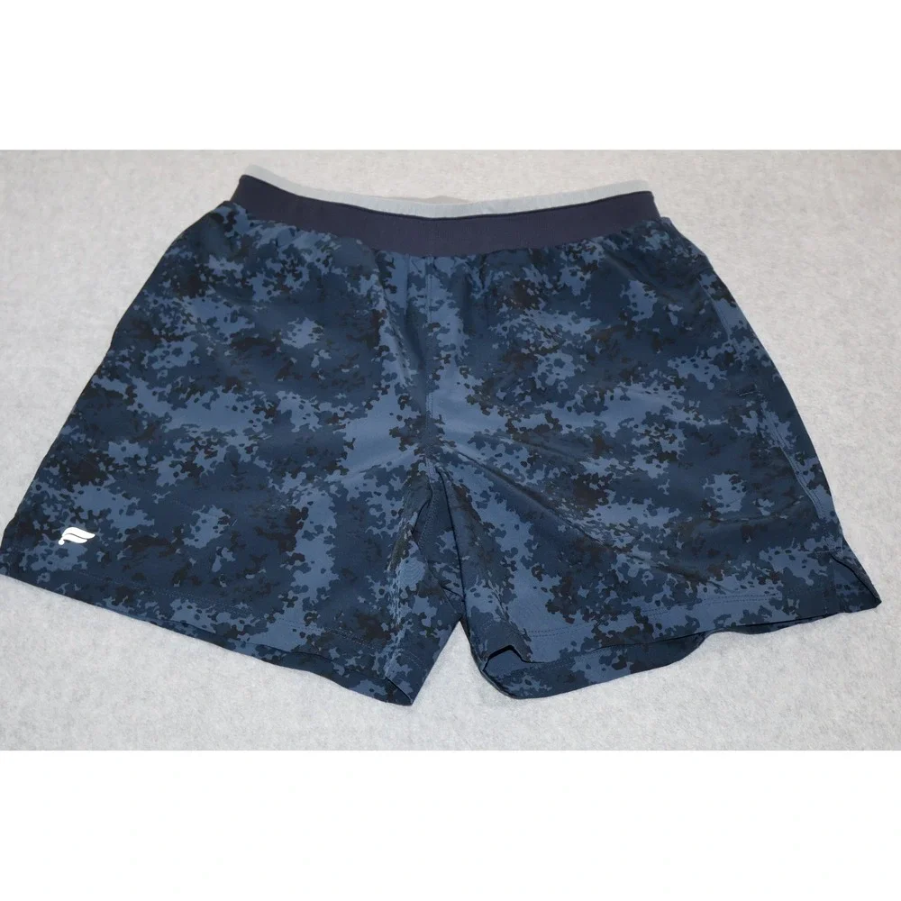 Fabletics Lined Gym Shorts Mens Medium Blue Camo 5