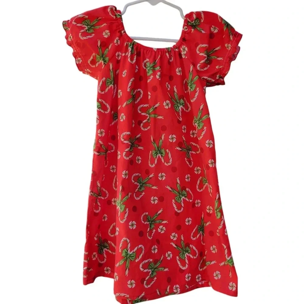 Handmade Boutique-style Girl's 4T Christmas Dress, Red, Candycane Peppermint