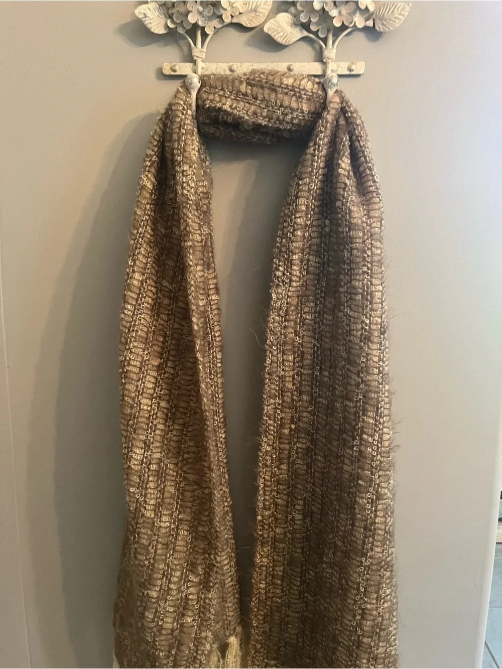 Ireland wool Neutral Textured Brown Scarf