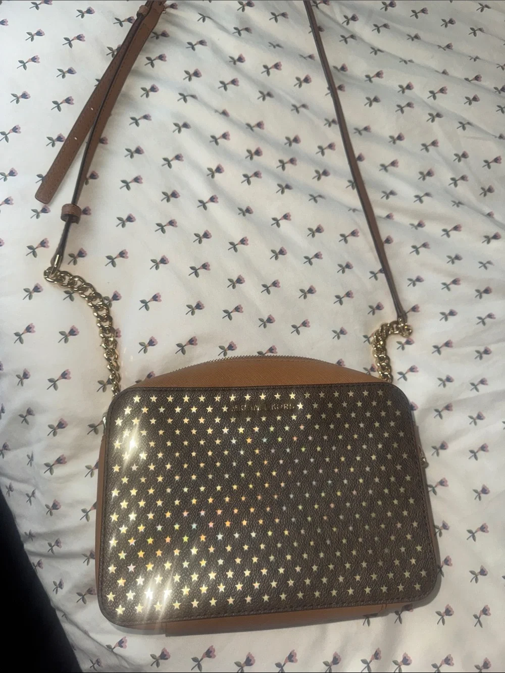 Michael Kors Brown Crossbody with Gold Star Studs