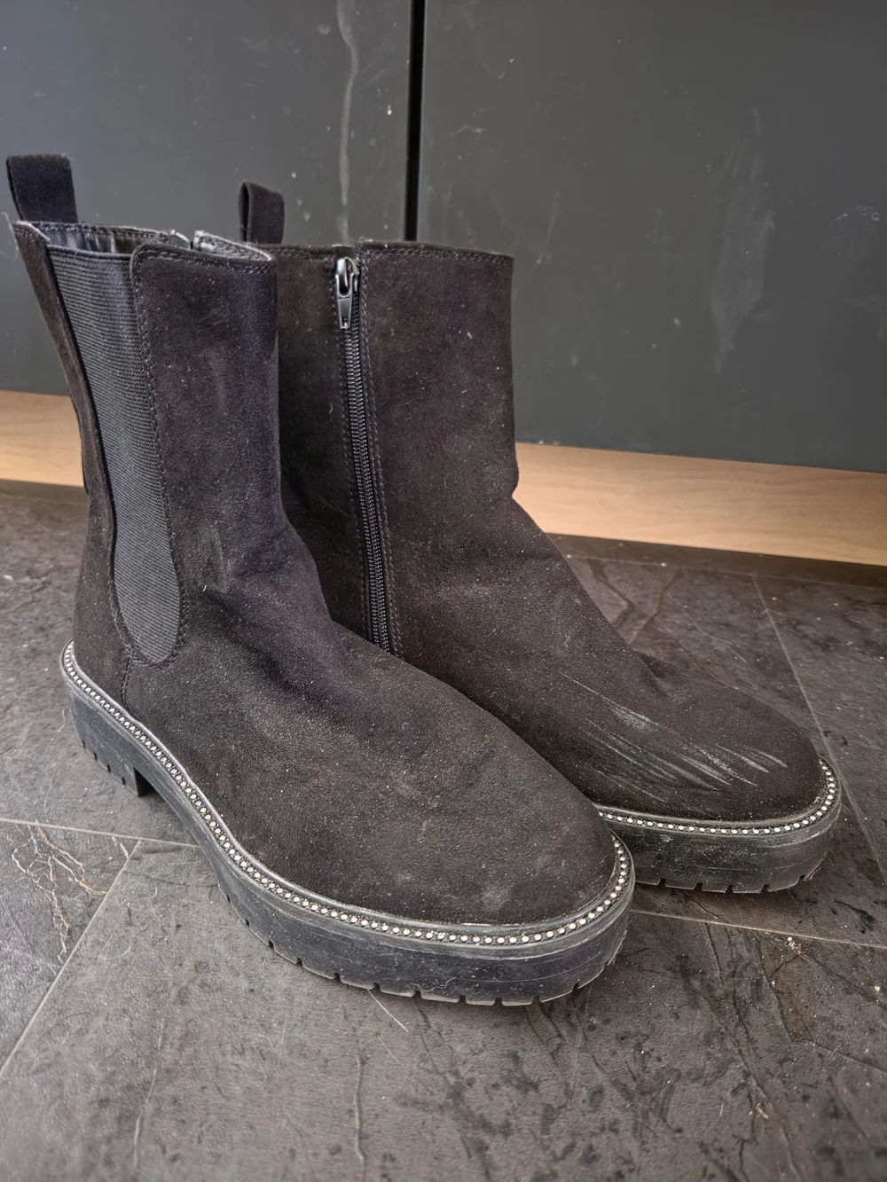 Black Suede Zip Chelsea Boots