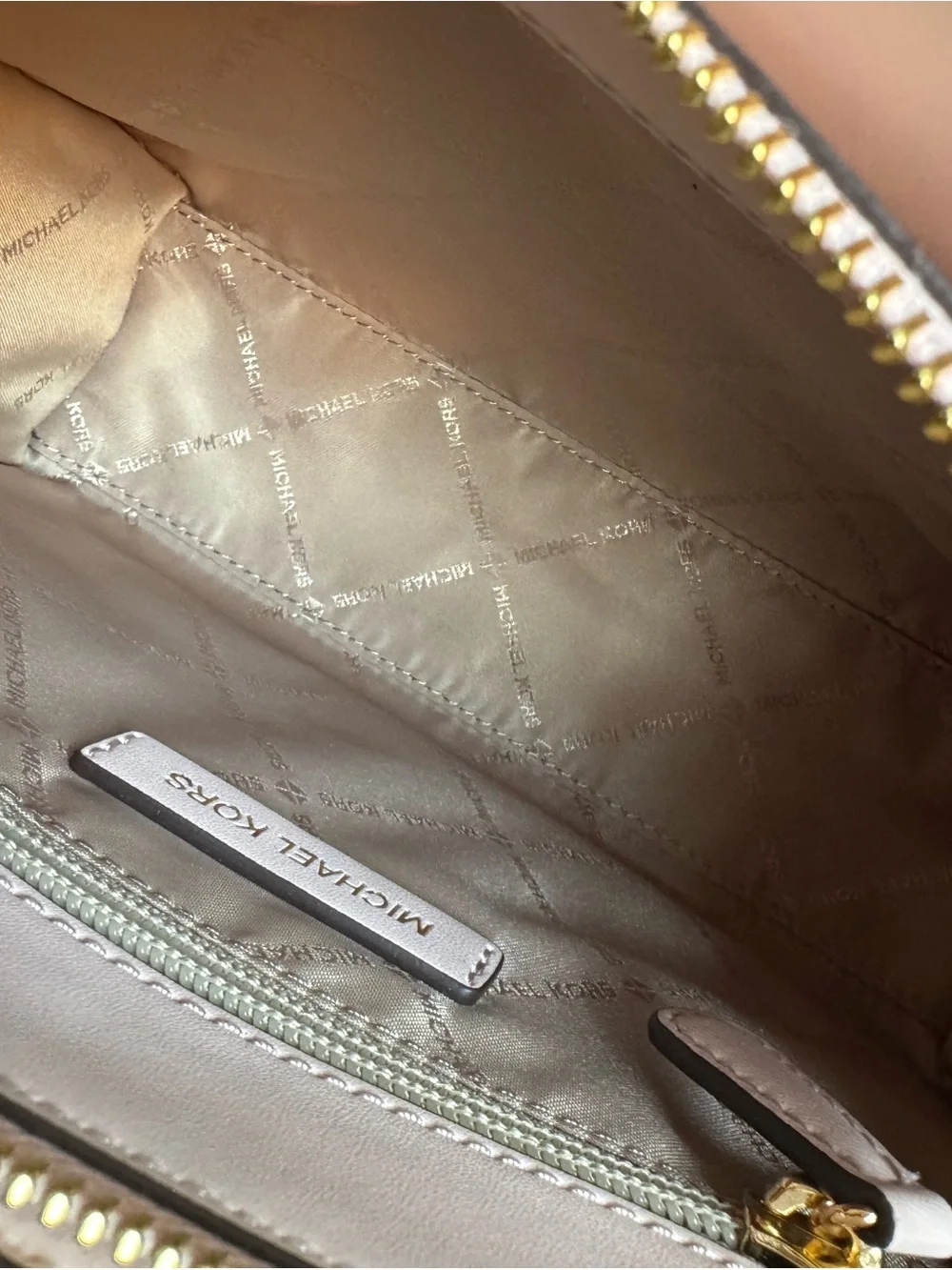 Michael Kors Pink Heart-Print Satchel with Gold MK Charm