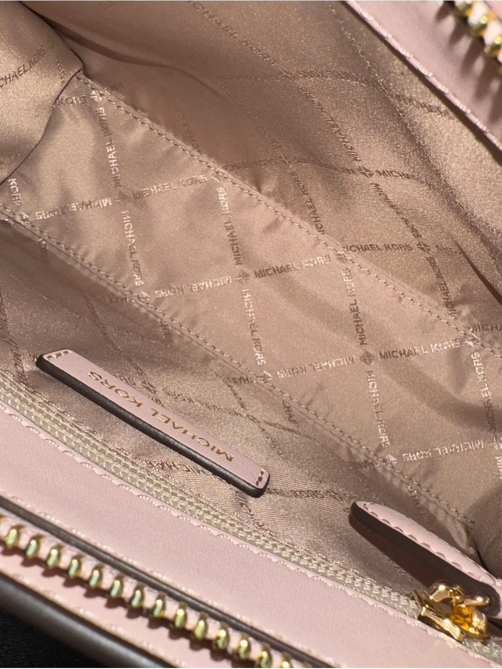 Michael Kors Pink Heart-Print Satchel with Gold MK Charm