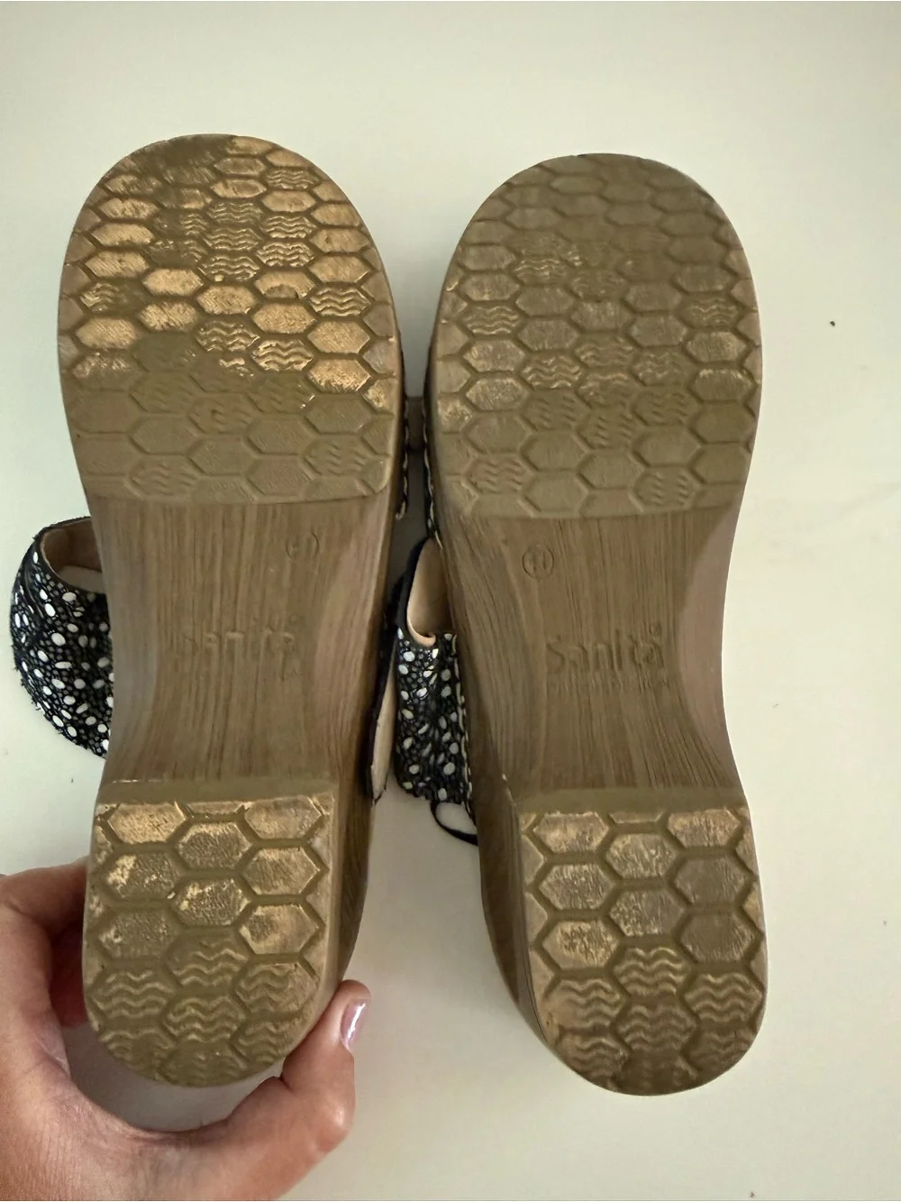 Sanita Black White Speckled Dual-Band Slide Sandals