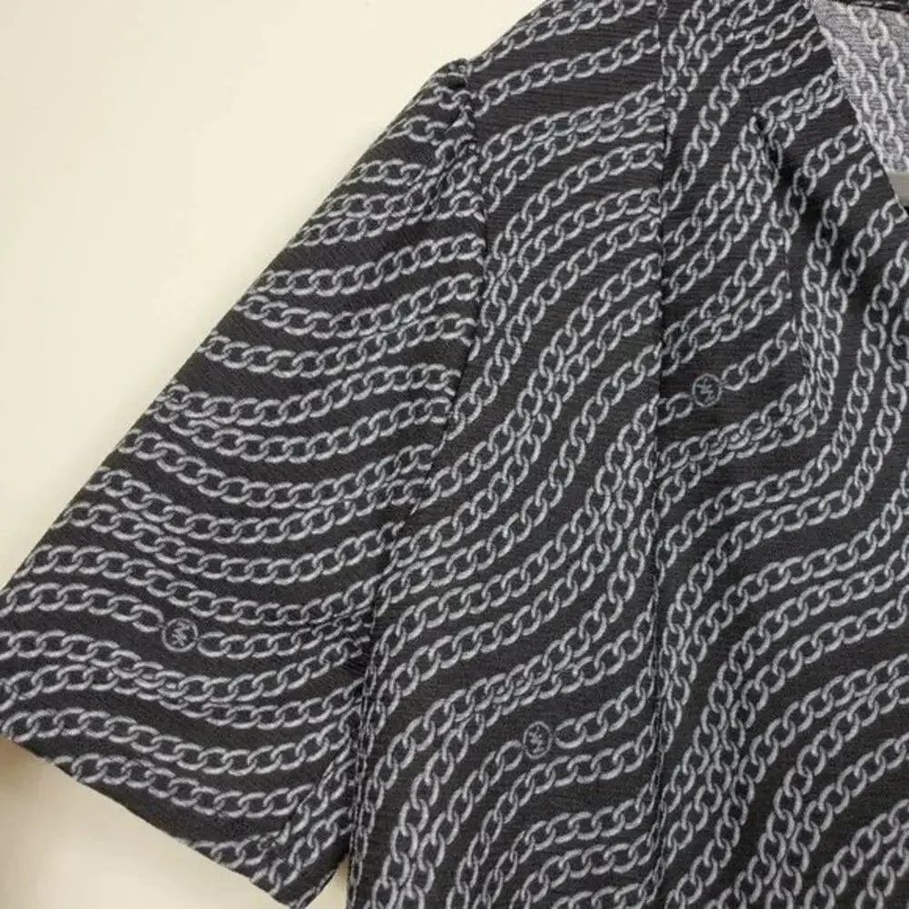 Michael Kors Chain Print Top Women Size PXL Black Silver Short Sleeve NEW