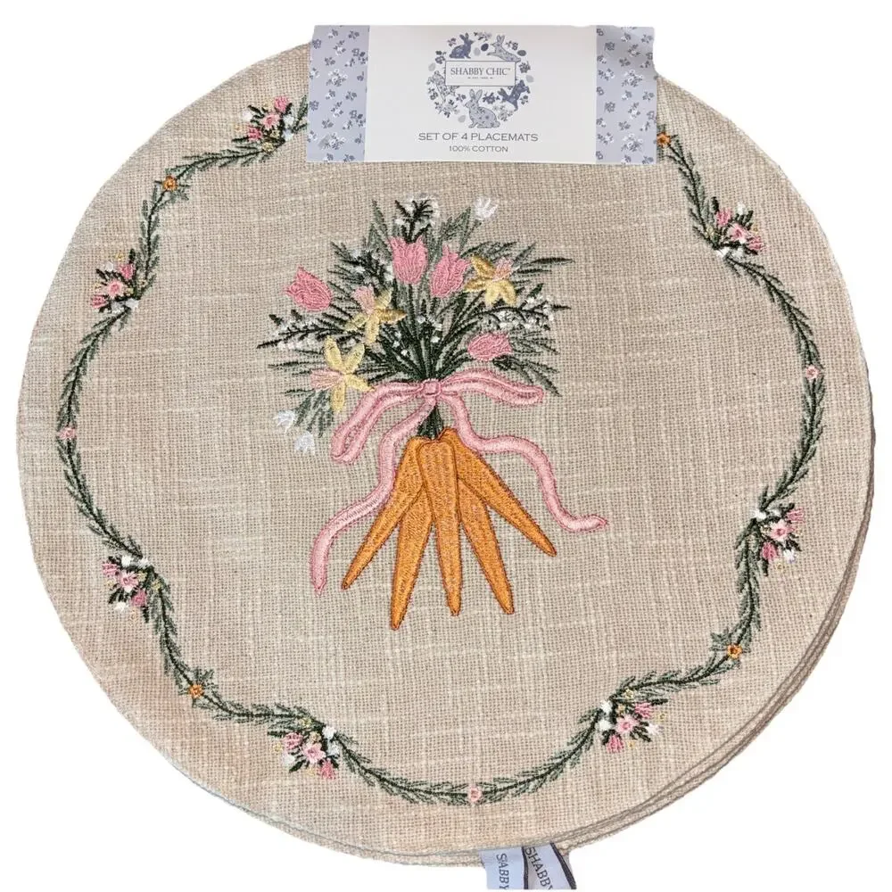 Shabby Chic Easter Embroidered Floral Carrot Placemat Set of 4 15