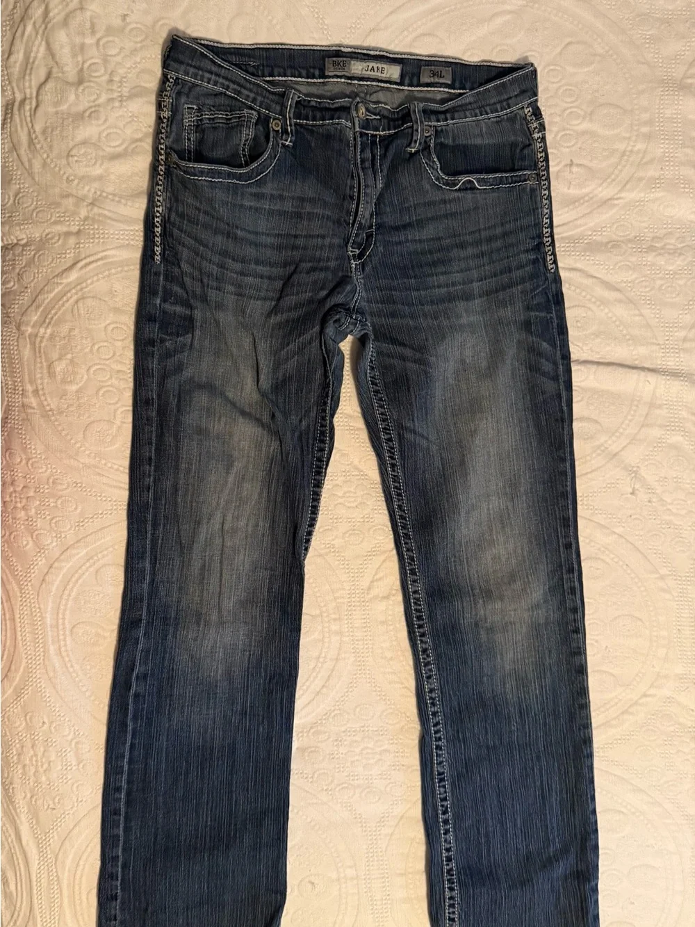 BKE Men's Dark Blue Slim Straight Jeans
