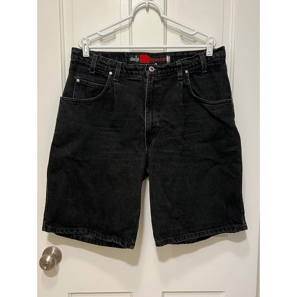 Vintage Levis SilverTab Loose Fit Black Denim Shorts Mens 38 Made in USA