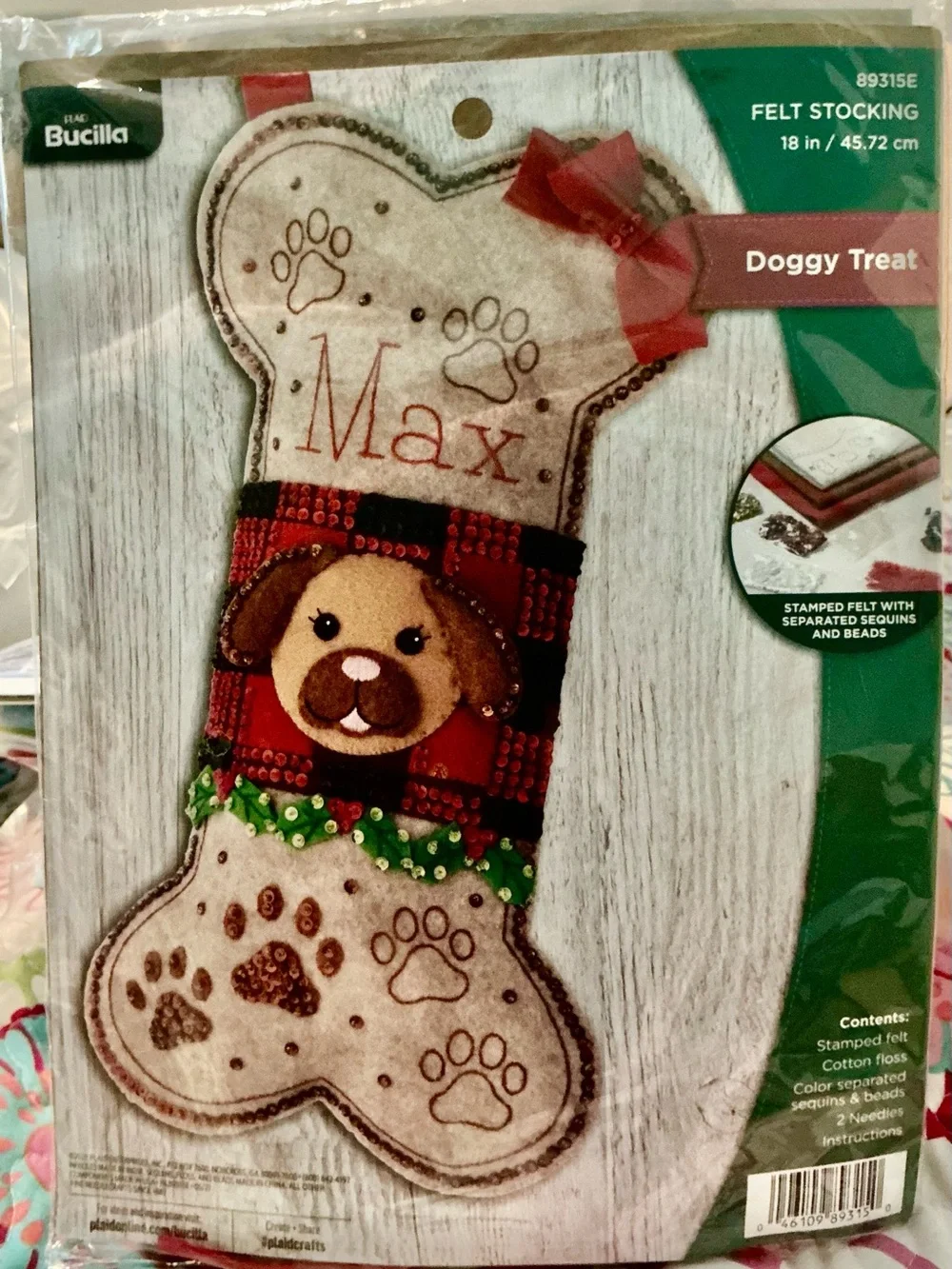 Bucilla Felt Applique Christmas Stocking Kit, Doggy Treat #89315E