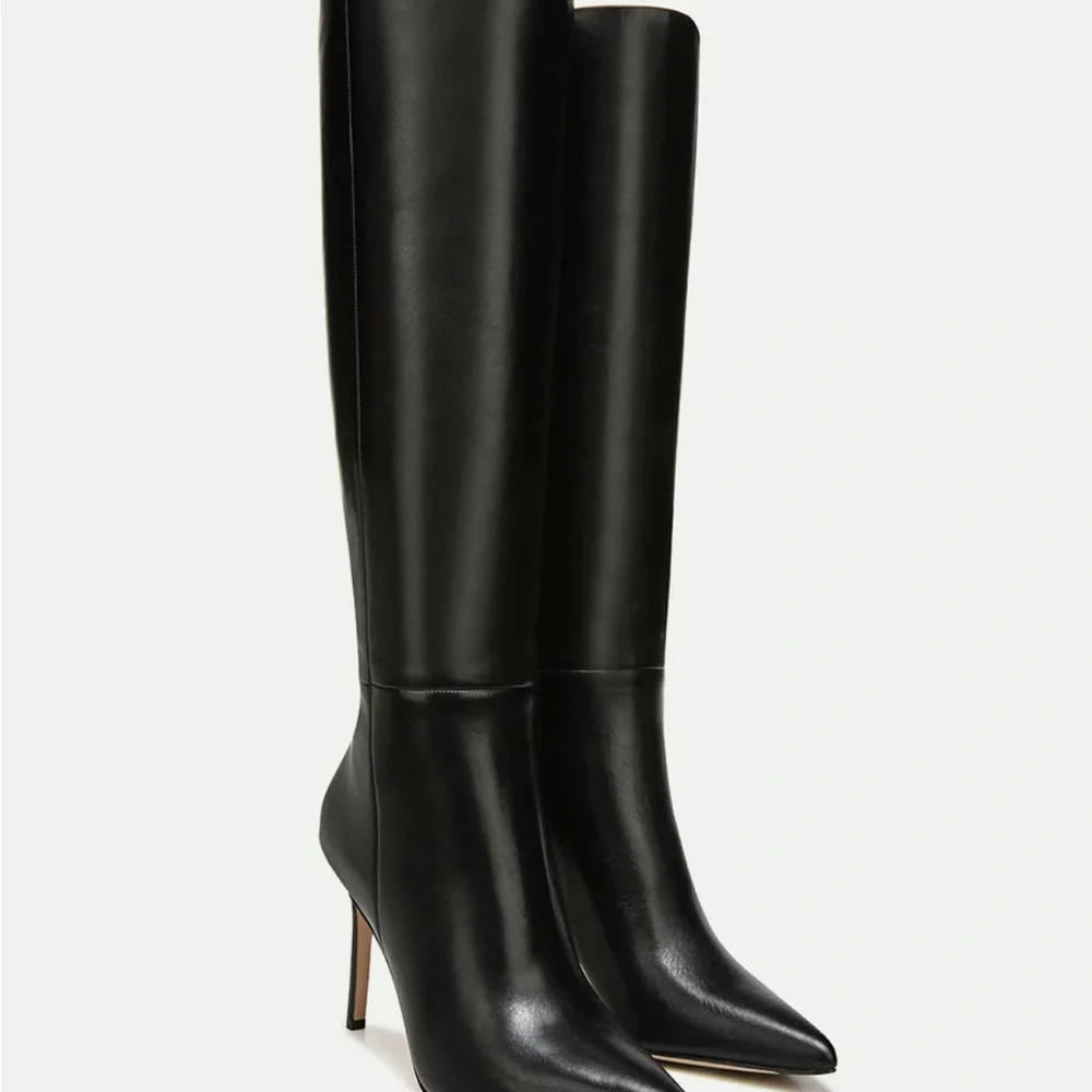 Veronica Beard Black Leather Over-the-Knee Pointed Toe Boots