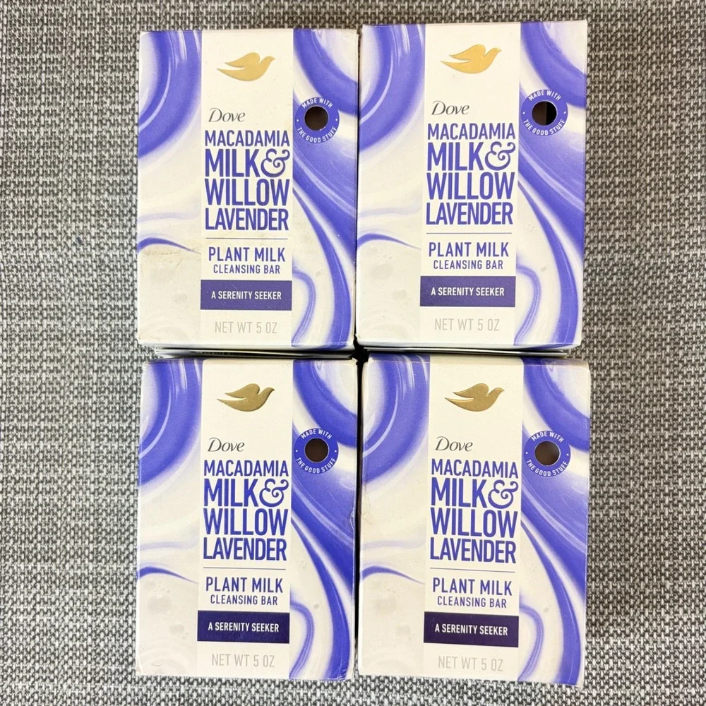Dove 5 oz Macadamia Milk & Willow Lavender Cleansing Bar Dry Skin 4pk Bundle