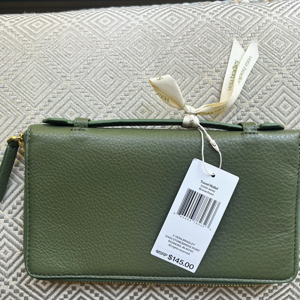 Elegant Vera Bradley Green Leather Women's Travel Wallet