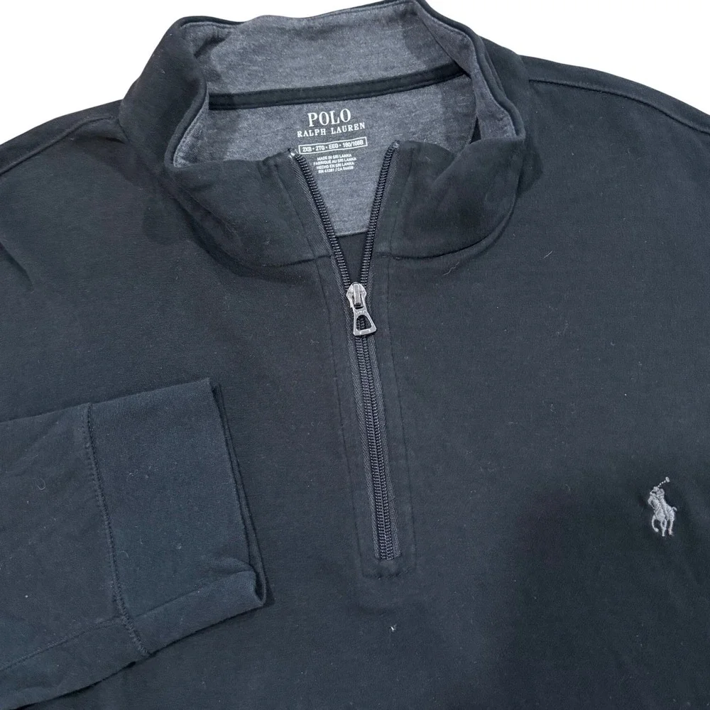 Polo Ralph Lauren Pullover Mens 2XB Black Long Sleeve Quarter Zip Cotton Shirt