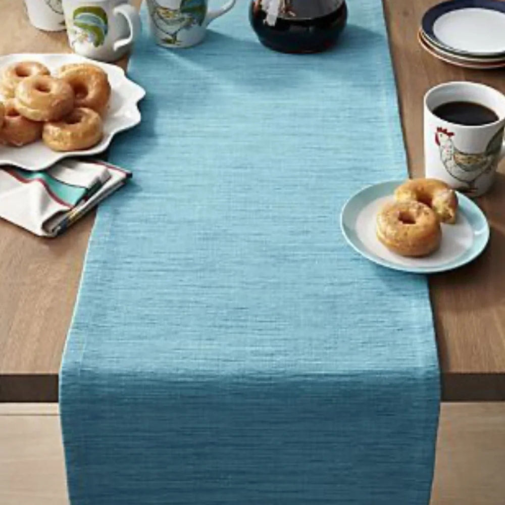 Crate and Barrel Aqua Grass Cloth Table Runner 90” | NWT