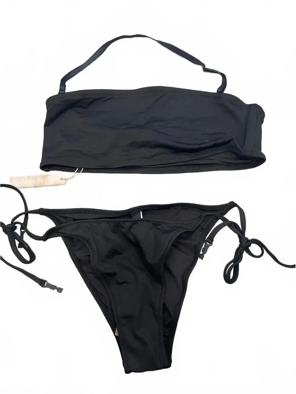 SKIMS signature Swim Bandeau Bikini Top & swim dipped tie bottom -SET in Onyx