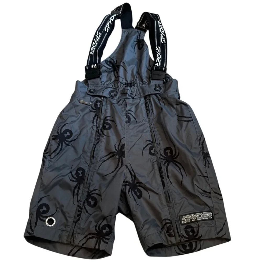 Spyder Men Grey Black Spider Print Thinsulate Insulated Ski Bib Shorts‎ Size M