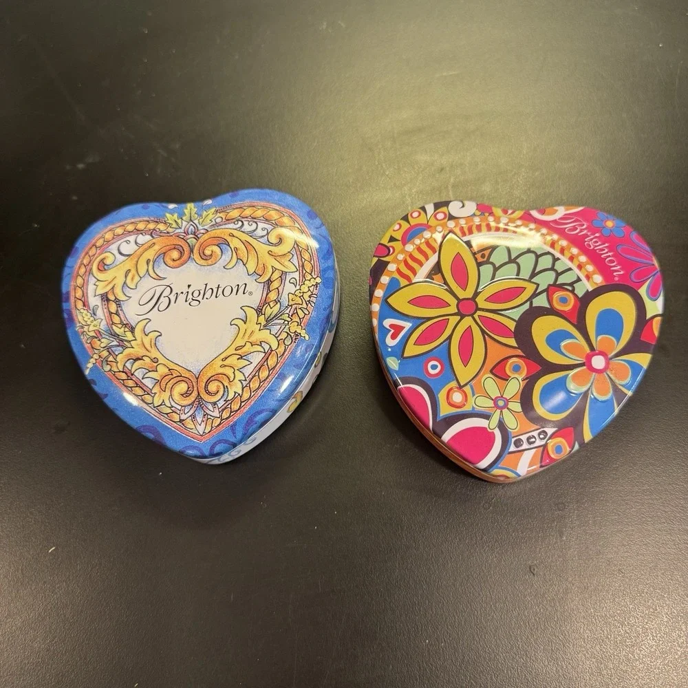 Brighton Metal Tins Heart Shaped Keepsakes Lot‎ of 2 Empty