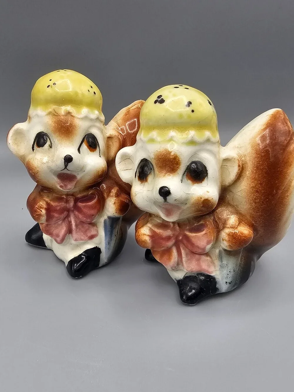 Vintage Ceramic Squirrel Salt and Pepper Shakers Set